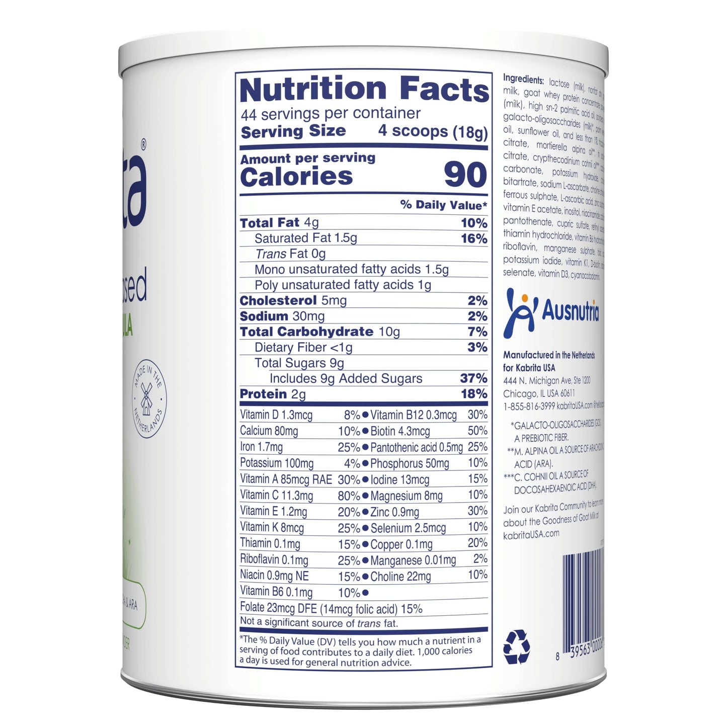 Kabrita Goat Milk Toddler Formula - Easy to Digest Baby Formula 12-24 Months - Contains Vitamin C, D, Iron, DHA, Non-GMO - Gentle on Sensitive Tummies - Formula Supporting Gut Health & Sleep - 28Oz.