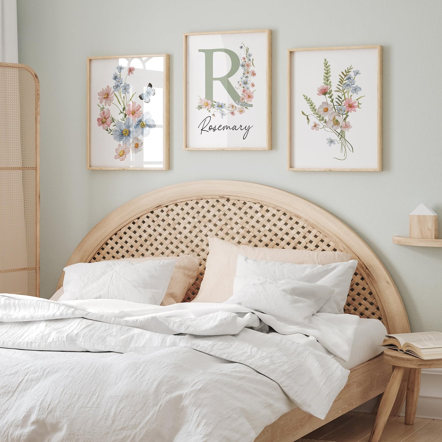 Personalized Wildflower Nursery Prints, Custom Floral Name Wall Art, Baby Girl Initial Monogram Posters, Boho Watercolor Wild Flower Artwork - Unframed (Autumn Meadow, 8x10)