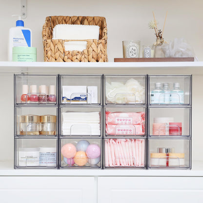 Vtopmart 2 Pack Clear Stackable Storage Drawers, 4.4'' Tall Acrylic Bathroom Makeup Organizer,Plastic Storage Bins For Vanity, Undersink, Kitchen Cabinets, Pantry, Home Organization