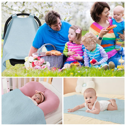 SERAPHY 100% Muslin Cotton Car Seat Covers for Babies, Universal Baby Car Seat Cover, Breathable Muslin Carseat Cover Canopies for Boys and Girls, Soft Infant Car Seat Cover for Summer — Rabbits