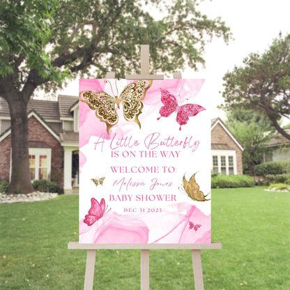Personalized A Little Snowflake Is On The Way Welcome Sign, Pink, Girl, Winter Baby Shower Canvas