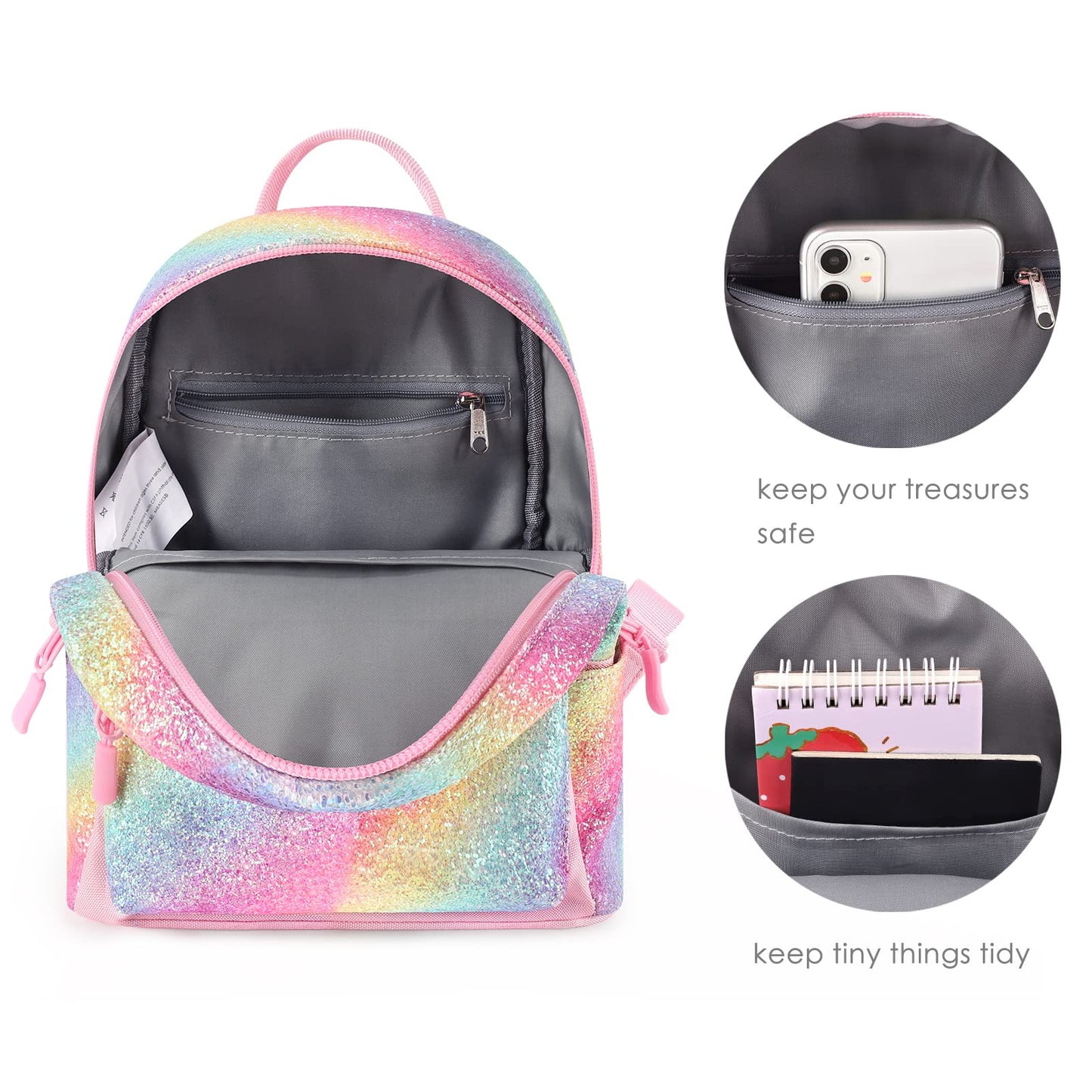 mibasies Mini Backpack for Girls Kids Rainbow Purse Dance Bag for Girls Gifts age 2 3 4 5 6 7 8 yrs