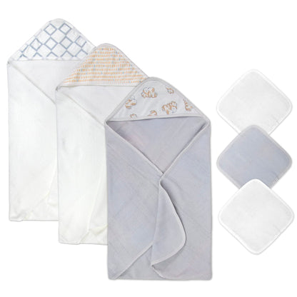 Hooded Baby Bath Towel and Washcloth 6 Piece Set for Newborns, Infants & Toddlers, Boys & Girls Baby Hooded Towels Set