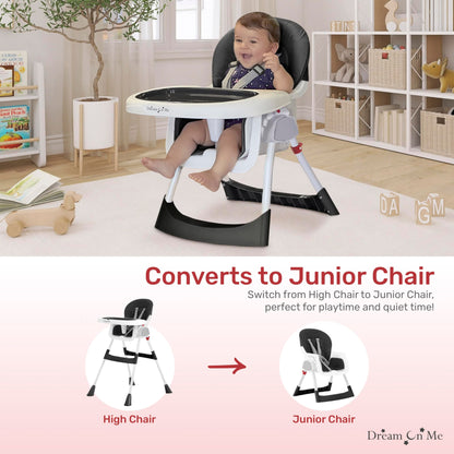 Dream On Me Portable 2-in-1 Tabletalk High Chair, Convertible Compact High Chair, Light Weight Portable Highchair, Grey