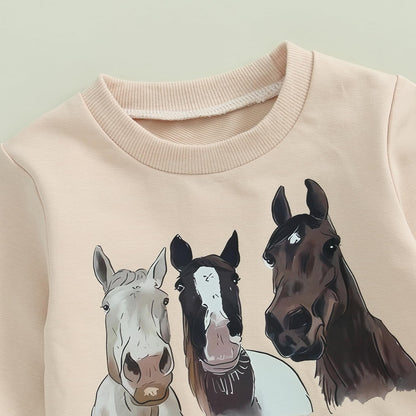 Pudcoco Toddler Baby Boys Girls Fall Clothes Farm Animal Outfit Horse Cow Chicken Sweatshirt and Jogger Pants Set