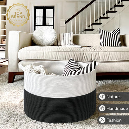 INDRESSME XXXLarge Cotton Rope Basket 21.7" x 21.7" x 13.8" Woven Baby Laundry Blanket Basket Toy Baskets with Handle Storage Comforter Cushions Thread Laundry Hamper