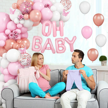 Sage Green Baby Shower Decorations,Boho Greency Neutral Balloon Arch with Oh Baby Balloon Banner Green Gold Balloons For Boy Girl Woodland Baby Shower Birthday Party Supplies