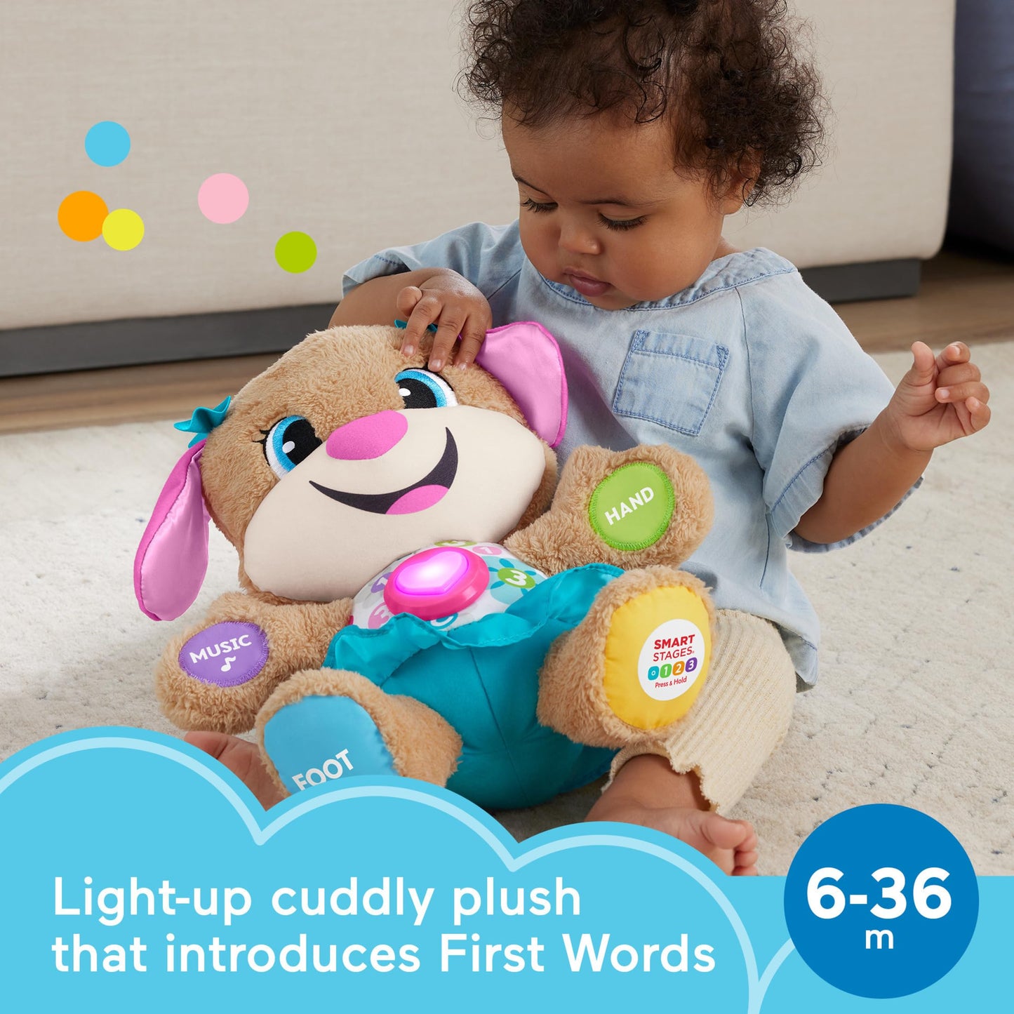 Fisher-Price Baby & Toddler Toy Laugh & Learn Smart Stages Puppy Musical Plush with Lights & Phrases for Infants Ages 6+ Months
