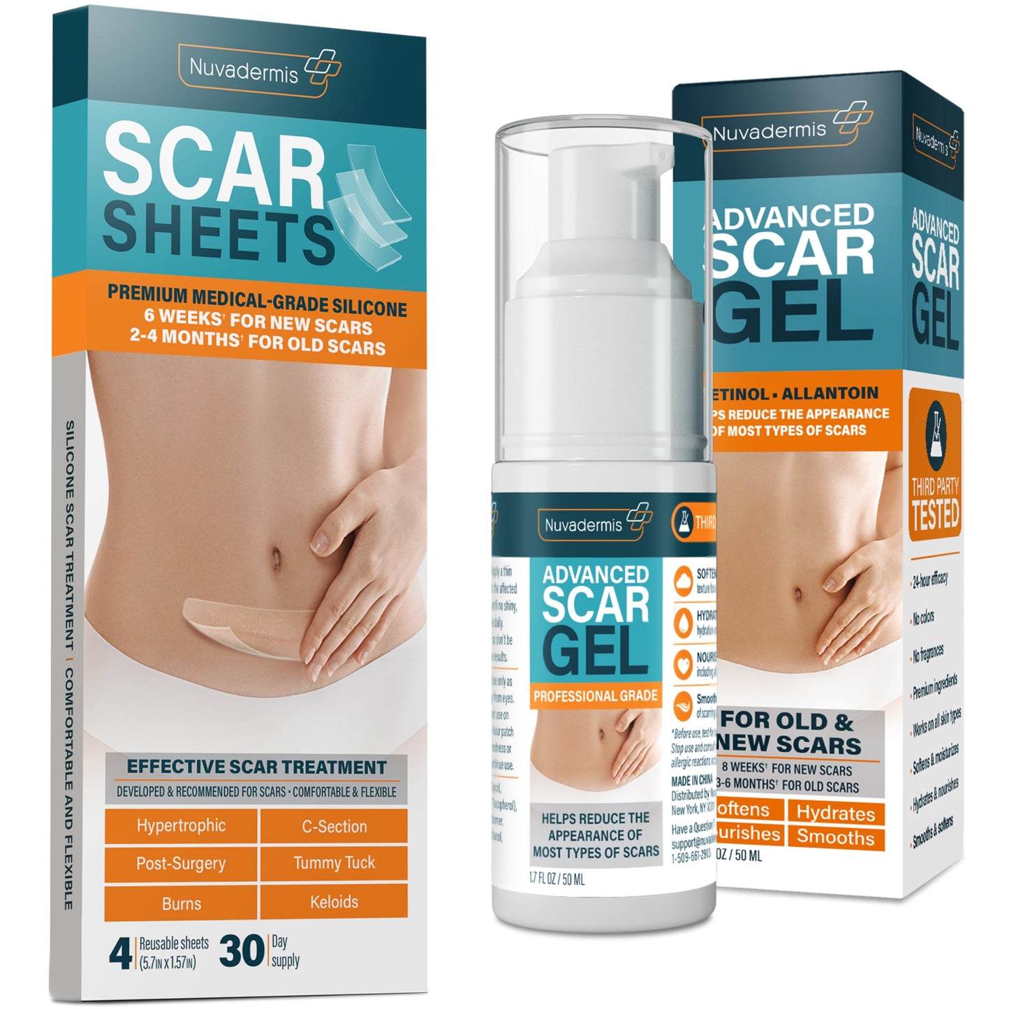 NUVADERMIS Silicone Scar Sheets - Extra Long Scar Sheets for C-Section, Tummy Tuck, Keloid, and Surgical Scars - Reusable Medical Grade Silicone Scar Sheets - Pack of 4 - Light Tone