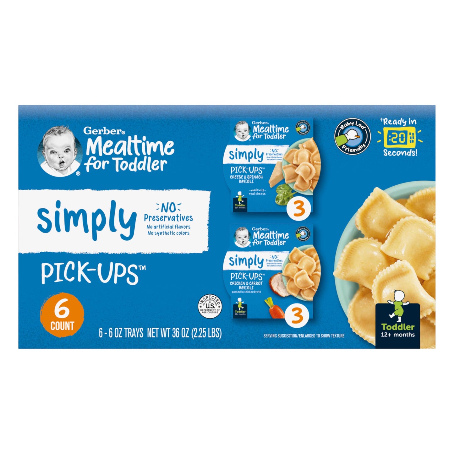 Gerber Pick-Ups Chicken and Parmesan Cheese Ravioli in Tomato Sauce Toddler Meals, 4.5 Oz Tray (Pack of 8)