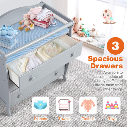 Costzon 3-Drawer Changing Table, Infant Diaper Changing Station with Drawers, Safety Rails & Strap, Baby Changing Table Dresser for Nursery, Easy Assembly (Brown)