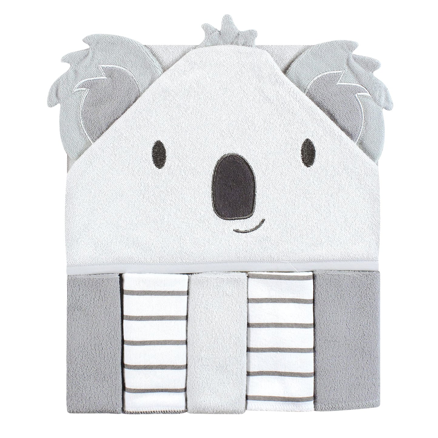 Hudson Baby Unisex Baby Hooded Towel and Five Washcloths, Modern Giraffe, One Size