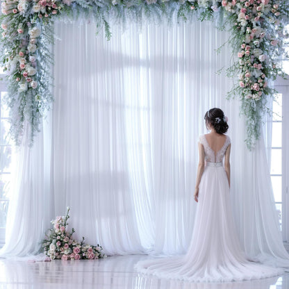 Champagne Tulle Backdrop Curtain for Parties Wedding 10ft×8ft Champagne Sheer Backdrop Curtains for Baby Shower Bridal Shower Reception Birthday Party Christmas Photoshoot Decorations 2 Panels
