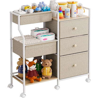 Baby Diaper Caddy Organizer and Storage - 3 Tier Rolling Cart with Dividers and Drawers, Easy To Assemble, Mobile Utility Cart with Wheels for Nursery, Bedroom, Changing Table & Crib