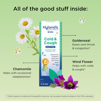 Hyland's Kids Cold and Cough, Day and Night Combo Pack, Cold Medicine for Ages 2 and up, Syrup Cough Medicine for Kids, Nasal Decongestant, 4 Fl Oz (Pack of 2)
