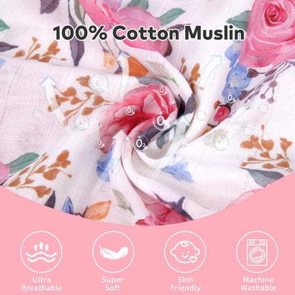Rquite Car Seat Cover, Muslin Cotton Infant Car Seat Canopy, Breathable Baby Carrier Cover, Summer Stroller Sun Shade, Flower