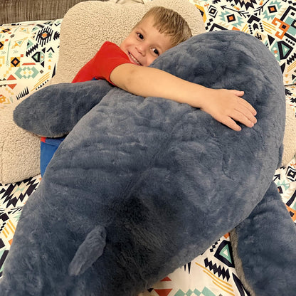 Tezituor 43.3 inch Giant Whale Stuffed Animal, Large Stuffed Whale Plush Ocean Toys, Hugging 4ft Soft Whale Plush Pillow for Girls Boys