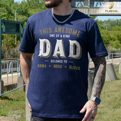 FLOCHIL Personalized Dad Shirt for Men, Custom Dad Shirt with Kids Names, Customized Fathers Day T Shirt, Gifts for Dad