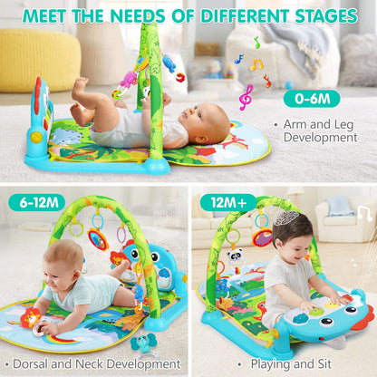UMIKU Baby Play Mat Baby Tummy Time Mat Activity Center for Newborn Infant Piano Play Gym Mat Music & Light Babies Gifts Boy Girl for Babies 0-6 6-12 Months, Pink Dinosaur