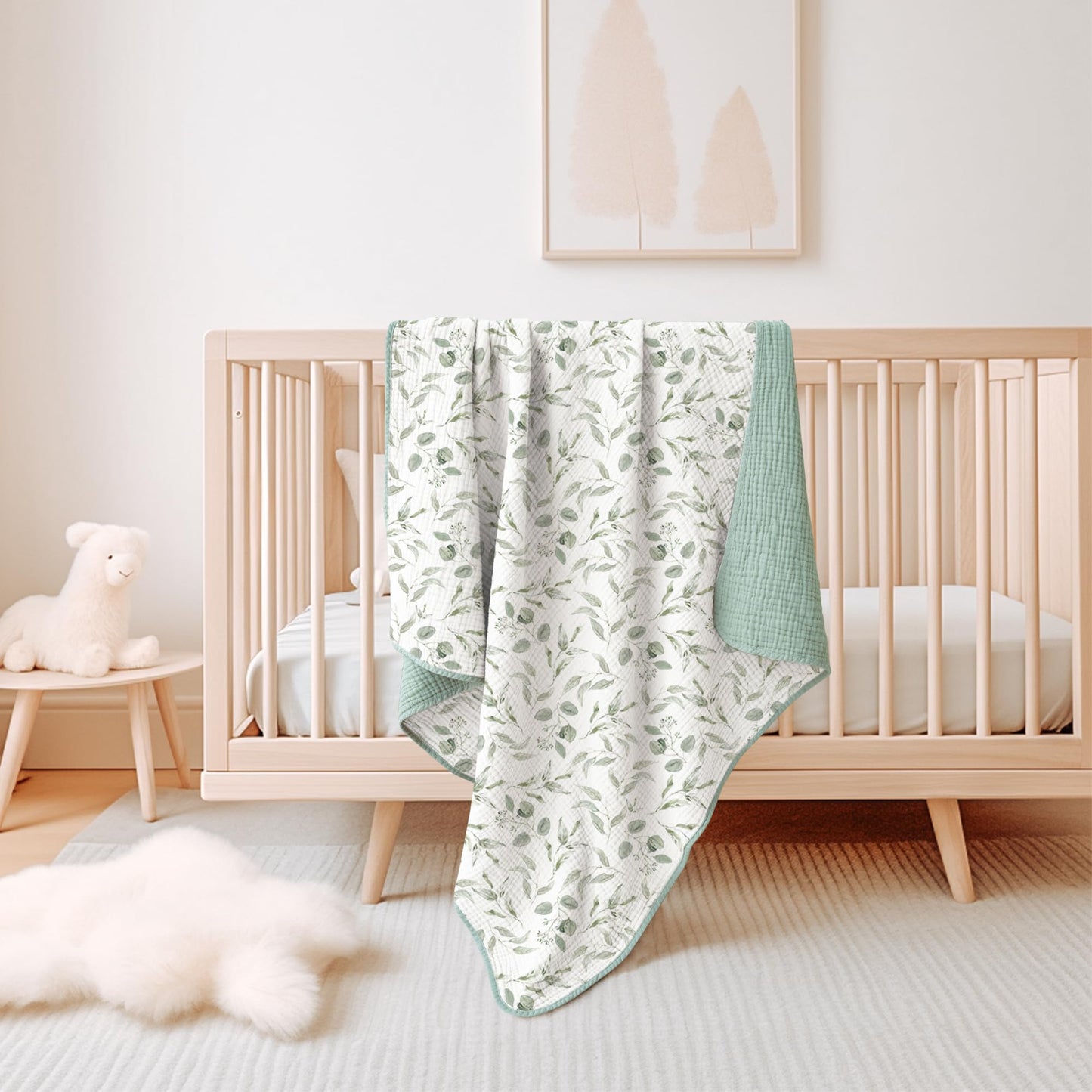 Konssy Muslin Baby Blankets for Girls Boys, 100% Cotton Crib Blanket for Infant Toddler, Super Soft and Lightweight Nursery Swaddling Wrap 40"x36" (Floral)