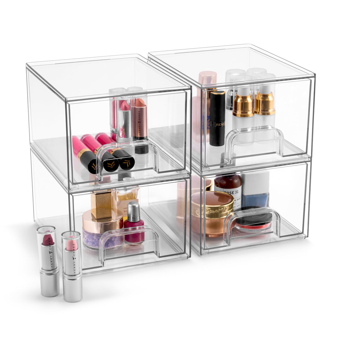 Sorbus Acrylic Storage Containers - 2 Pack, Stackable Storage Bins Set for Bathroom Organization - Clear Acrylic Drawer Organizers - Makeup Case Pull-Out Drawers (7.6’’ and 4.4’’ Tall)