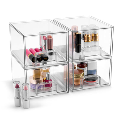 Sorbus Acrylic Storage Containers - 2 Pack, Stackable Storage Bins Set for Bathroom Organization - Clear Acrylic Drawer Organizers - Makeup Case Pull-Out Drawers (7.6’’ and 4.4’’ Tall)