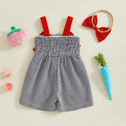 Boho Baby Girl Clothes Summer Toddler Tank Romper Sleeveless Bowknot Ruffle Overalls Jumpsuit Shorts With Headband