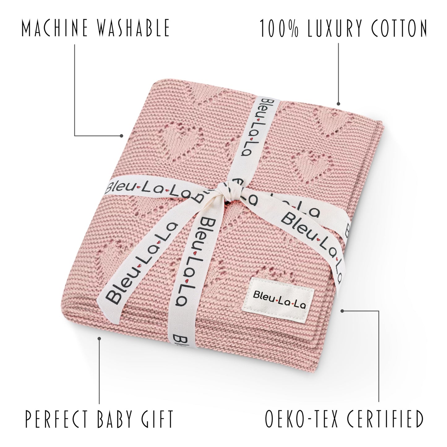 Swaddling Blanket for Girls - 100% Luxury Cotton Knit Heart Baby Blanket - Soft Warm Cozy Swaddle Receiving Stroller Crib Receiving Blanket for Newborns Infants & Toddlers (Pink, 0-2 Years)