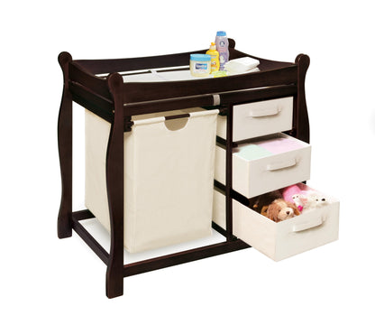 Badger Basket Sleigh Style Baby Changing Table with Laundry Hamper and 3 Storage Drawers - Espresso