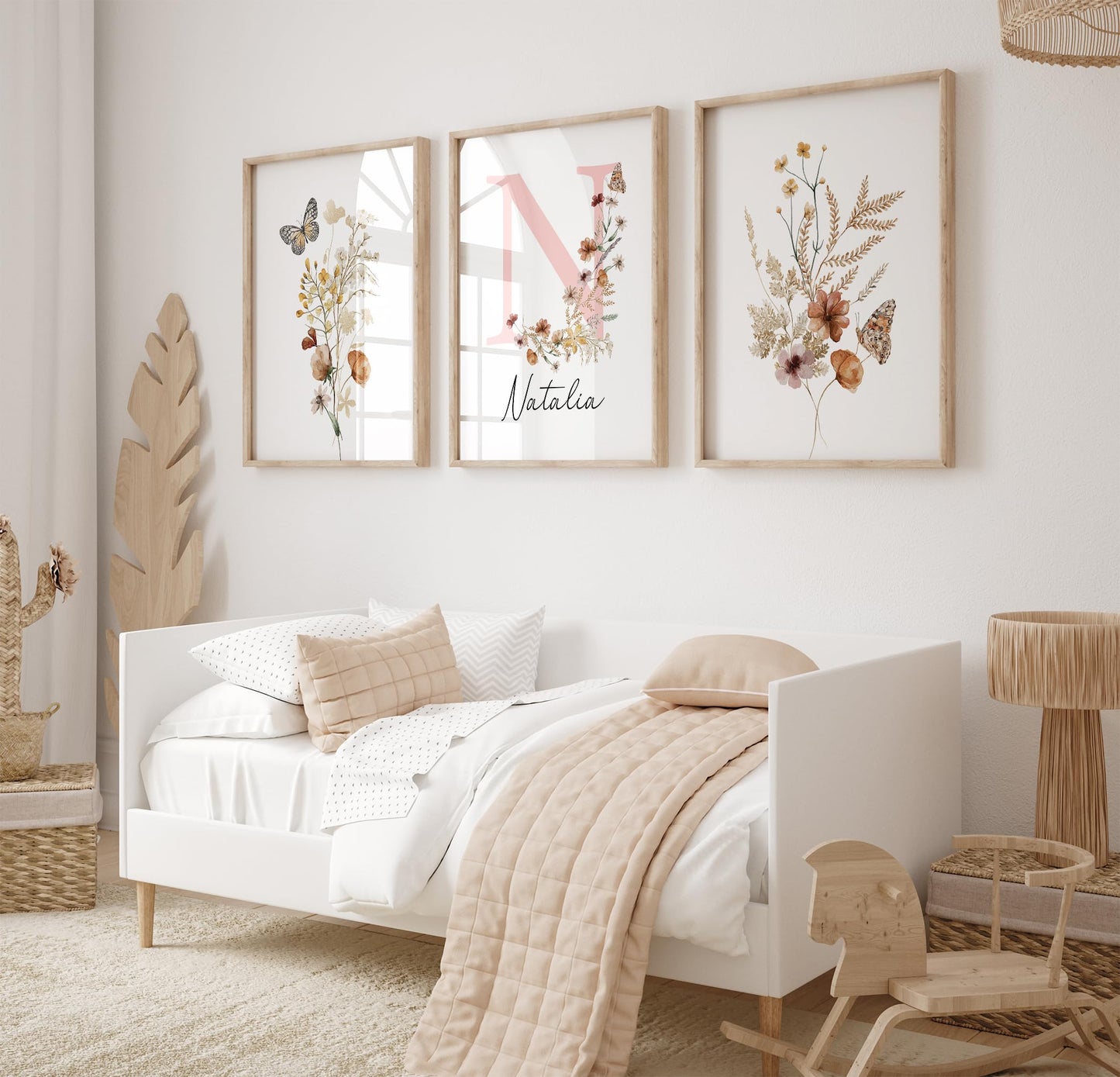 Personalized Wildflower Nursery Prints, Custom Floral Name Wall Art, Baby Girl Initial Monogram Posters, Boho Watercolor Wild Flower Artwork - Unframed (Autumn Meadow, 8x10)