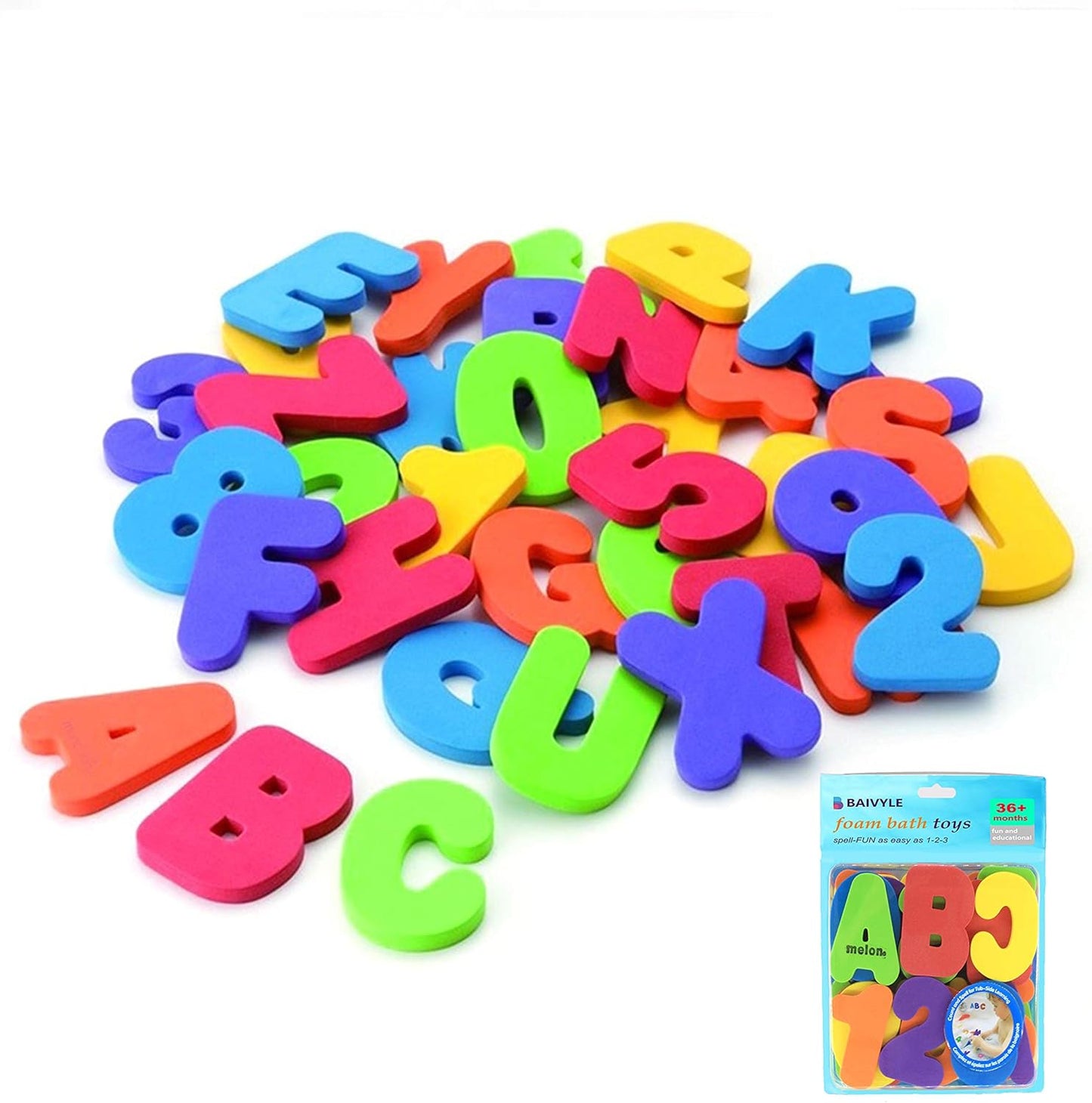 BAIVYLE Baby Bath Toys Foam Fun Alphabet Letters and Numbers-Floating Toy 36 PCS ABC for Bathtub Educational Kids Boys Girls. Baby Bath Time Toys-Makes Clean Up Easy as They Drip Dry in The Tub