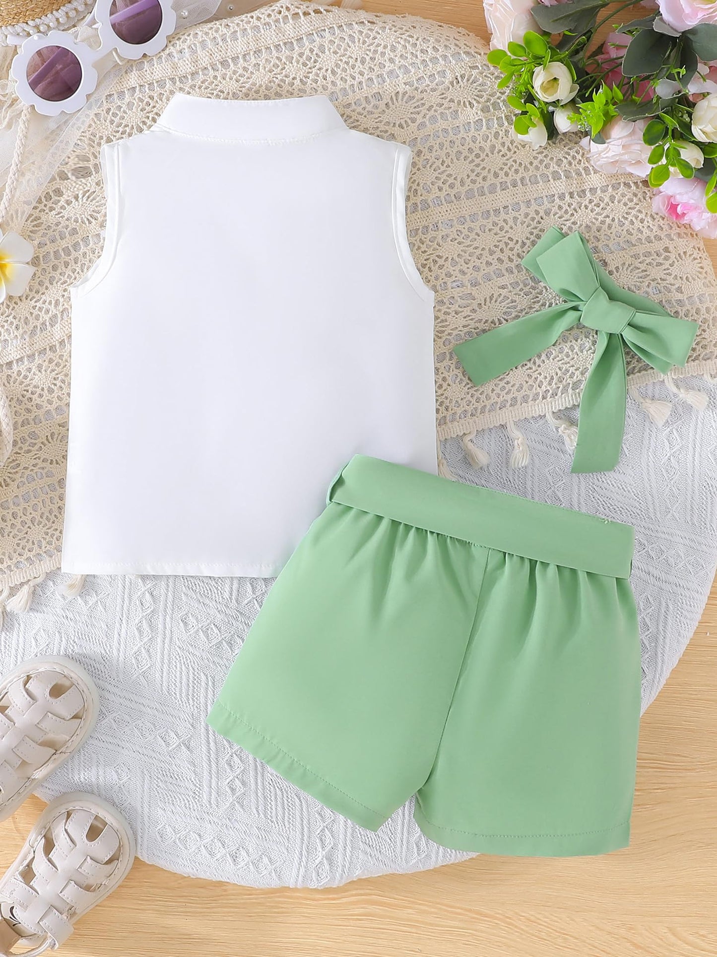 SUREPOCH Baby Girl Clothes Toddler Summer Embroidery Short Shirt Pant Girl Outfit Sleeveless Top Clothes Set