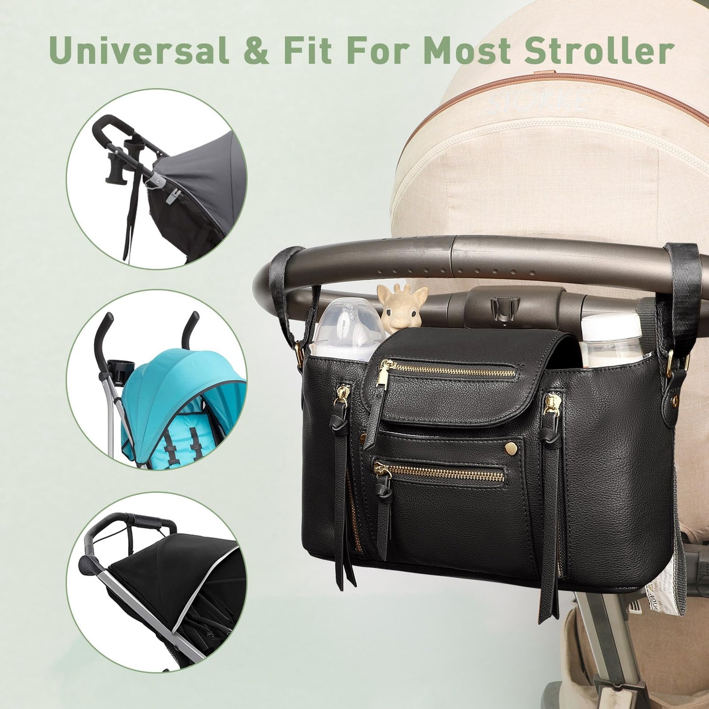 miss fong Stroller Organizer with Insulated Cup Holder Stroller Caddy Stroller Accessory BagStroller Diaper Bag Stroller Storage Stroller Bag with Adjustable Strap to Fit All Strollers (Black)