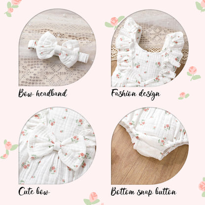 YOUNGER TREE Newborn Baby Girl Clothes Ruffle Sleeve Rompers Infant Backless Floral Jumpsuit Summer Outfits with Headband