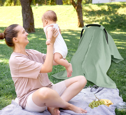 Muslin Car Seat Cover Baby Girls Boys, Summer Cotton Baby Car Seat Cover for Carseat, Comfortable Nursing Cover, Soft Baby Blanket, Breathable Lightweight Infant Stroller Canopy, Rainbow
