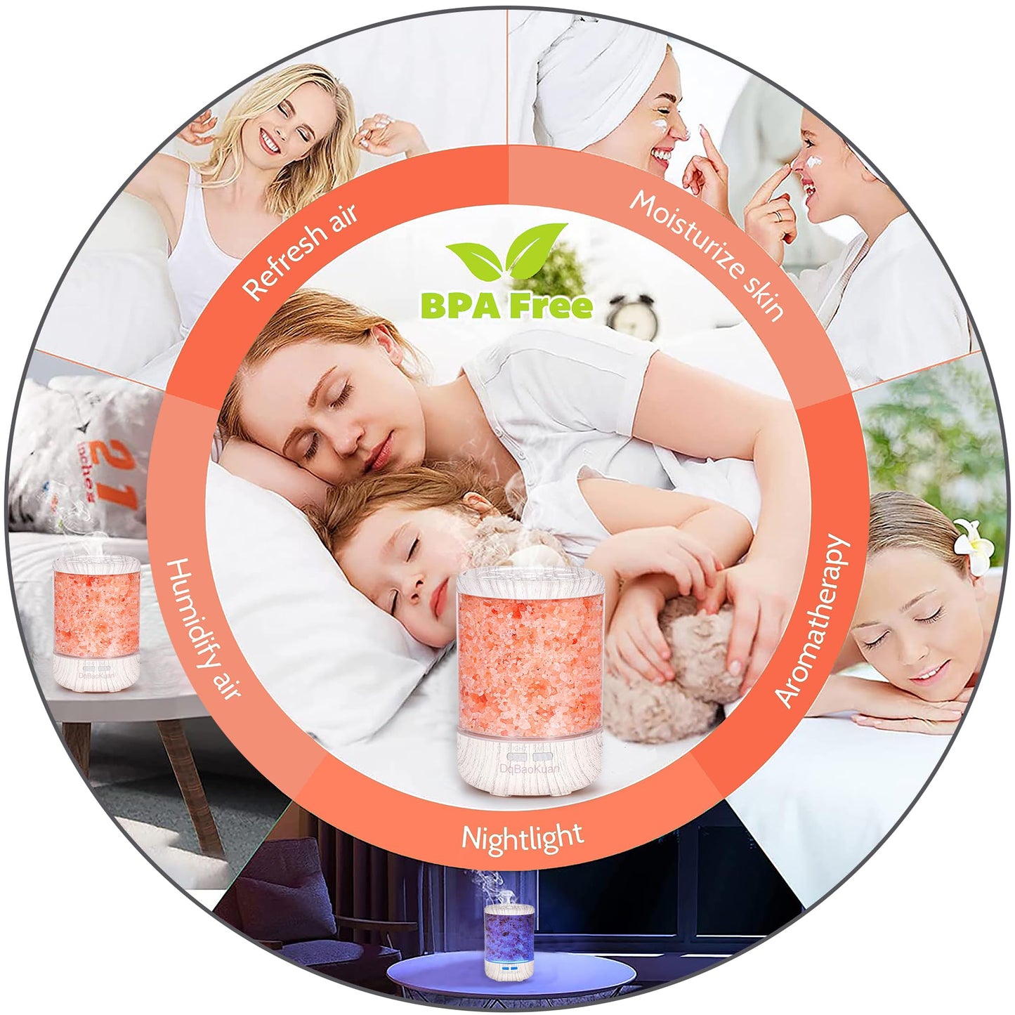 Essential Oil Diffuser Aromatherapy Diffuser - Himalayan Pink Salt Crystal Diffusers for Essential Oils with 7 Color Lights 2 Mist Mode, Reduce Noise Design for Baby Room, Yellow