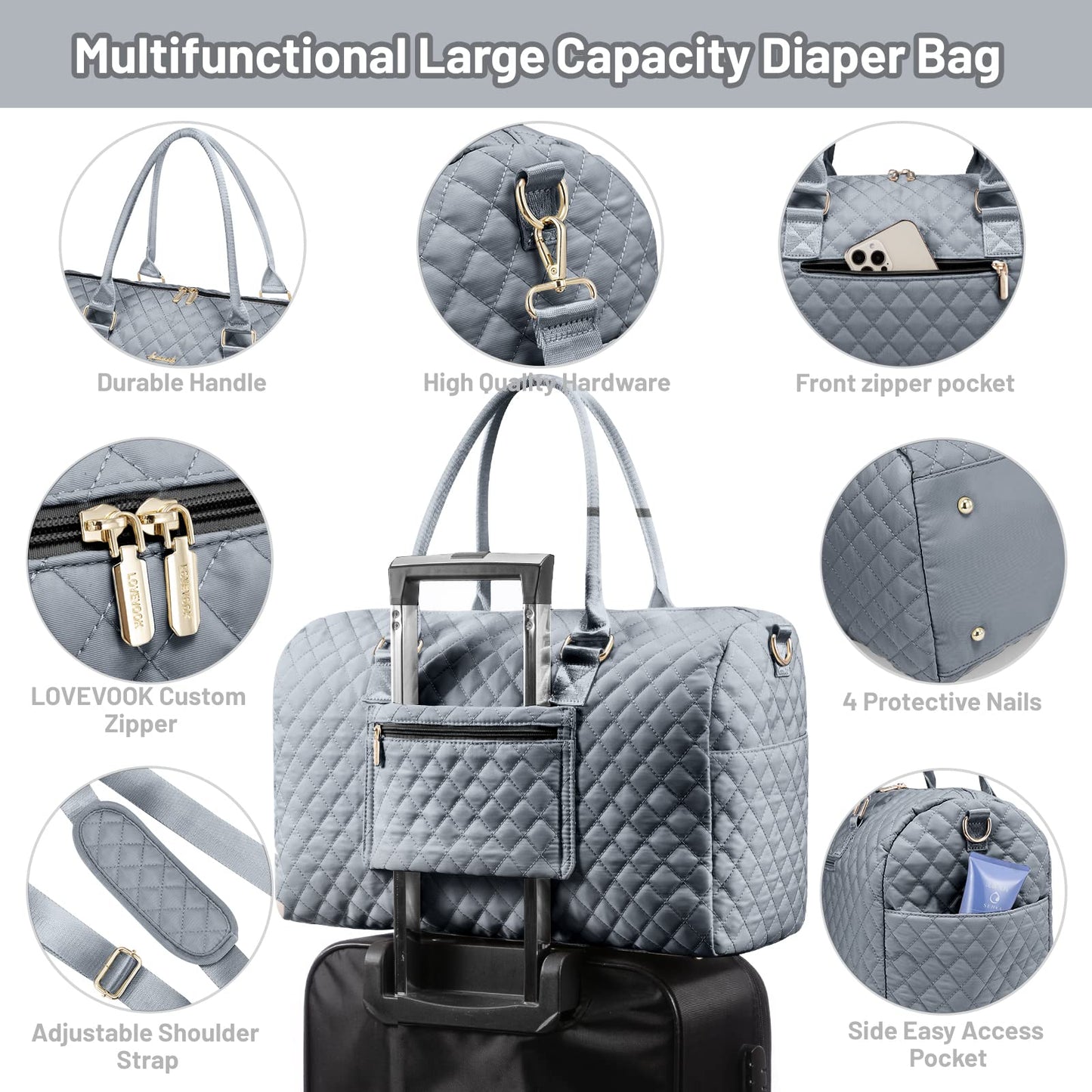LOVEVOOK Diaper Bag Tote with Pacifier Case and Changing Pad, Large Capacity Mommy Bag for Hospital and Weekender Travel, Functional Baby Bag Newborn Baby Essential, Black