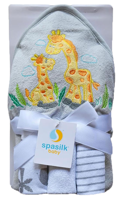 Spasilk Baby Bath Hooded Terry Towel with 3 Washcloths, Baby Bath Essentials, One Size, Blue Whale