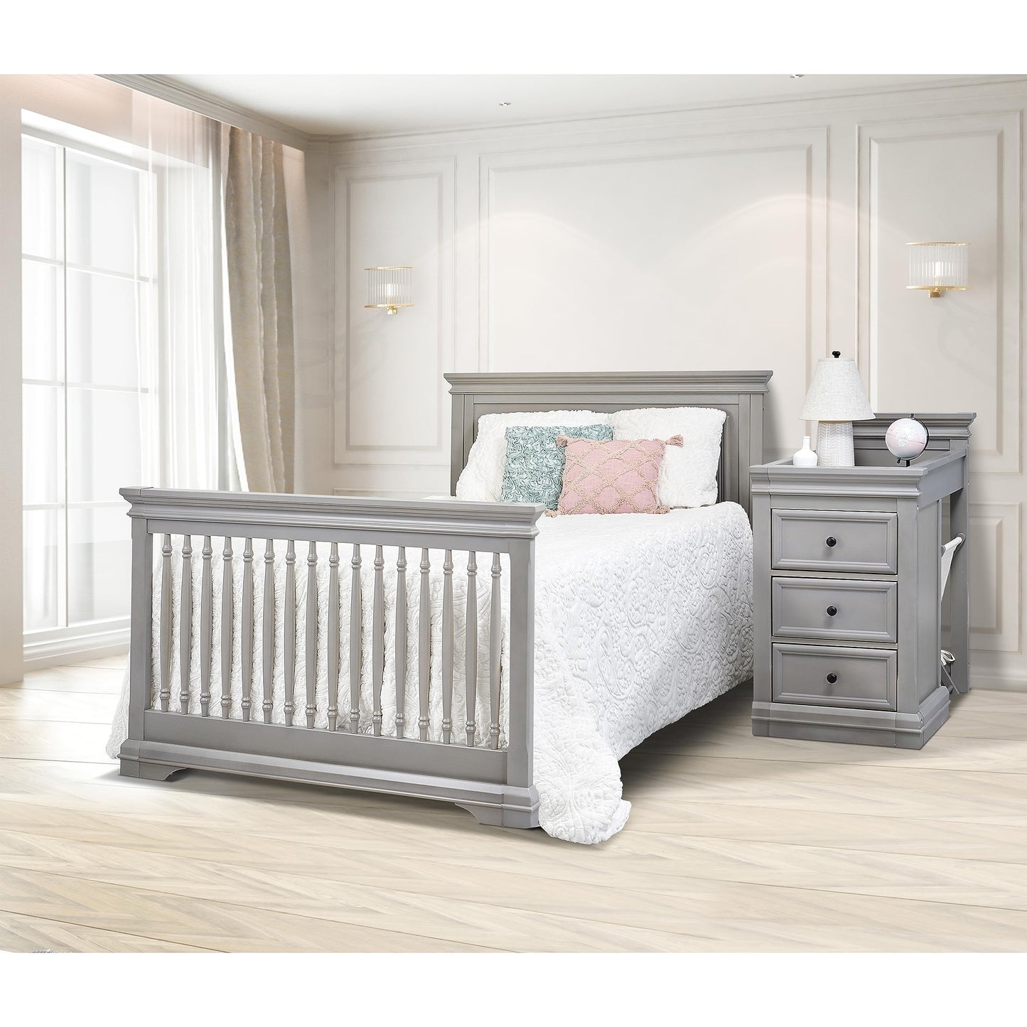 Sorelle Furniture Portofino Crib,Classic 4-In-1 Convertible Crib,Brushed Ivory Crib Made of Wood,Non-Toxic Finish, Wooden Baby Bed,Toddler Bed,Child’s Daybed and Full-Size Bed-Ivory