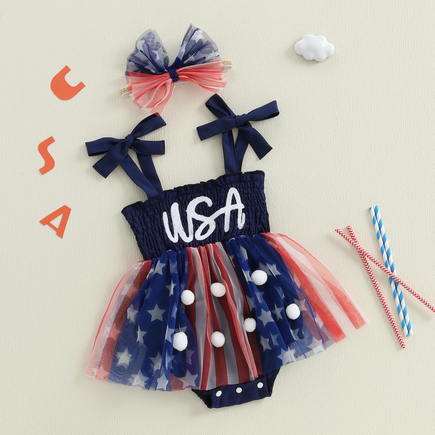 MERSARIPHY Newborn Baby Girl Summer Outfit Sleeveless Ruffle Smocked Halter Tulle Romper Dress One-piece Jumpsuit Clothes