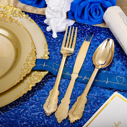 Morejoy 175PCS Rose Gold & Silver Plastic Dinnerware Set: 25 Plates, 25 Forks, 25 Knives, 25 Spoons, 25 Cups, 25 Napkins - Perfect for Wedding & Party