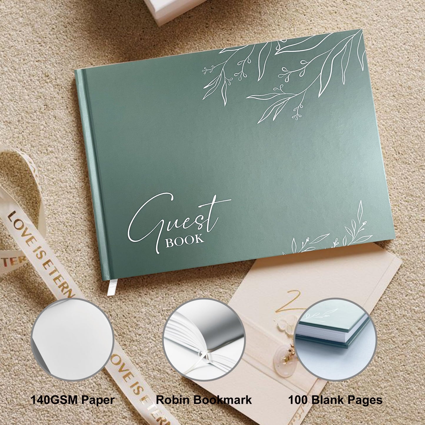 Mr&MrsGifts Elegant Wedding Guest Book Wedding Reception Hard Cover Guest Sign in Book for Bridal and Baby Shower(Garland)