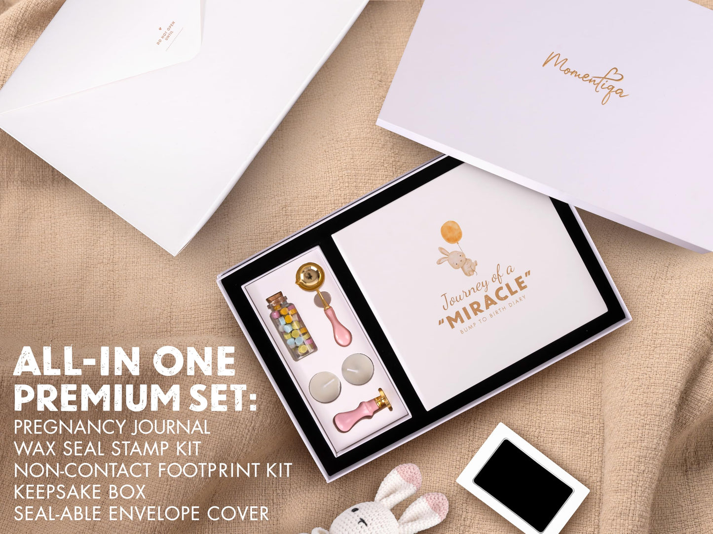 Keepsake Memory Book for Baby Boy or Girl First 5 Years, All-in-One Keepsake Box with Wax Seal Kit and Footprint Kit Included, Elegant Milestone Scrapbook Gift Set with Photo Album