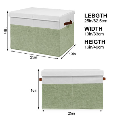 Large Toy Storage Box with Lid, Sturdy Toys Storage Chest Bin Organizer Basket with Dividers for Kids, Boys, Girls, Nursery, Closet, Bedroom, Playroom 25"x13" x16" (Beige and White)