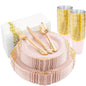 Morejoy 175PCS Rose Gold & Silver Plastic Dinnerware Set: 25 Plates, 25 Forks, 25 Knives, 25 Spoons, 25 Cups, 25 Napkins - Perfect for Wedding & Party