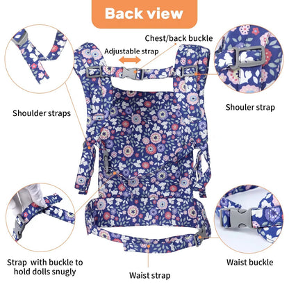 Baby doll carrier for baby girl Premiums soft straps and skin-friendly webbing stuffed animal carrier for kids and toddler facing in facing out and backpack 18 inch doll little flowers design