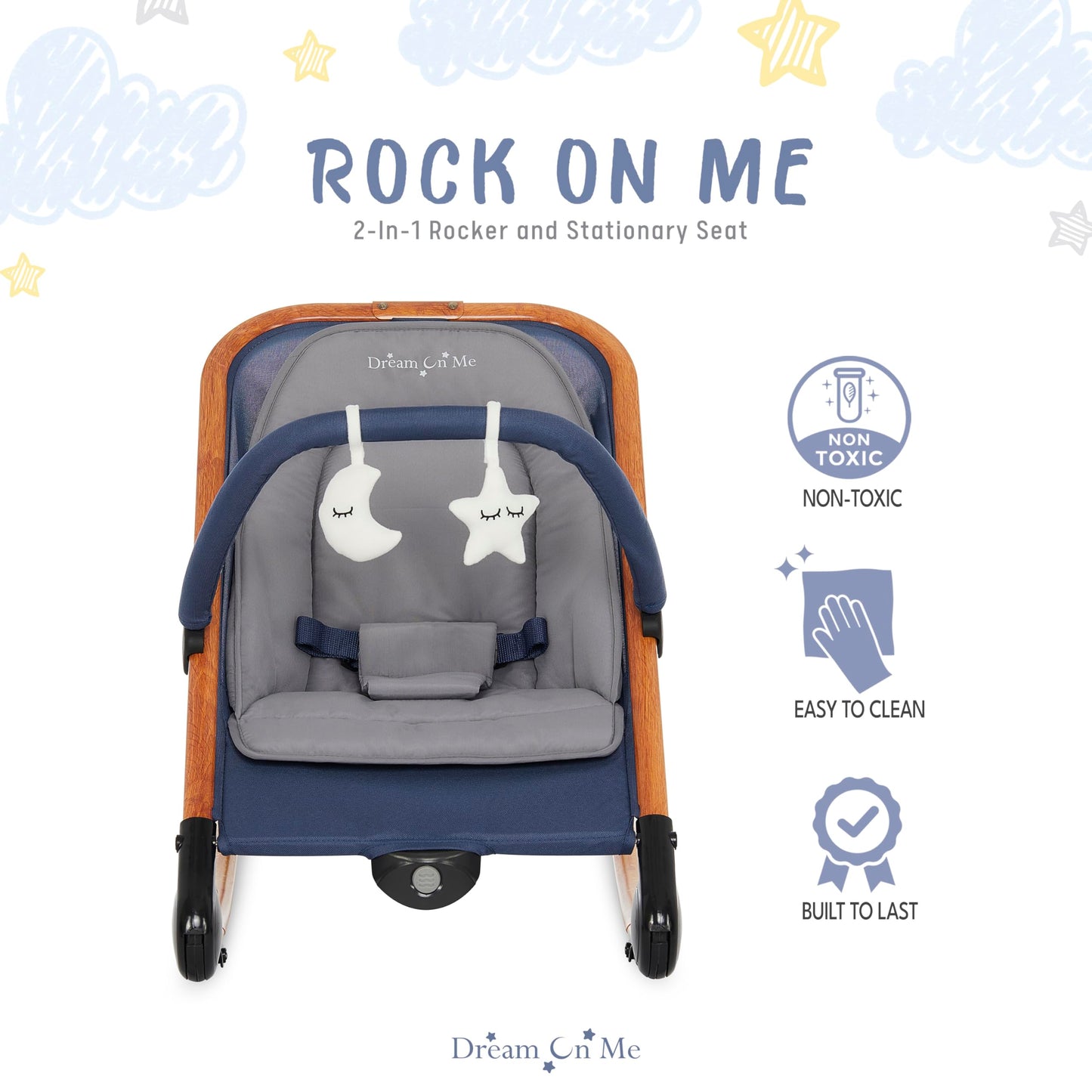 Dream on Me Rock With Me 2-in-1 Baby Rocker and Stationary Seat, Baby Rocker Seat for Infant with Removable Toy Bar, Baby Rocker Chair with Soothing Music & Vibration, 0-6 Months, Upto 20 Lbs