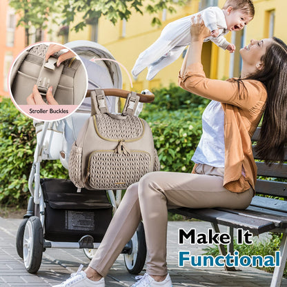mommore Diaper Bag Small Diaper Backpack Stylish Baby Travel Backpacks with Insulated Pockets, Changing Pad, Stroller Straps