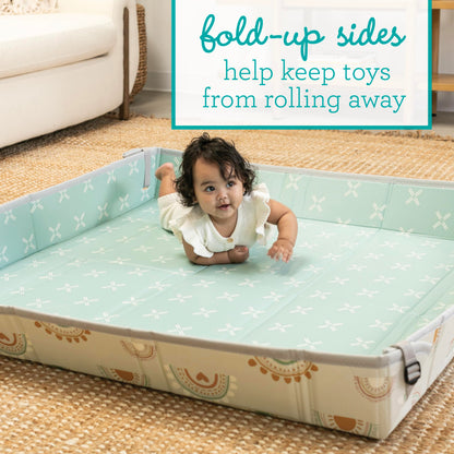 Infantino Foldable Soft Foam Mat, Extra Large Double-Sided Cushioned Portable Play Mat with Fold-Up Sides, Non Slip Crawling & Playing for Infants and Toddlers, Rainbows
