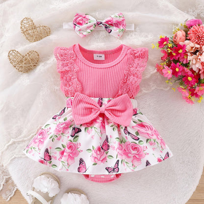 Baby Girl Clothes Newborn Romper Dress Infant Lace Ruffle Sleeveless Summer Outfits with Headband 0-12 Months